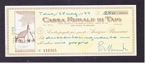 Miniassegno Cassa Rurale di Taio 250 L 28-5-1977 - Picture 1 of 1