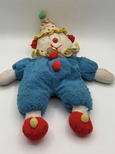 Eden Plush Clown Doll Vintage 20” Blue Terry Cloth Polka Dot Primary Colors - Picture 1 of 4