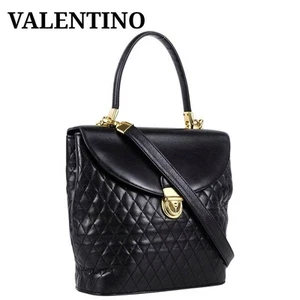 Valentino Quilted Leather Shoulder Bag Black Gold Hardware 26cm 120cm Strap - Picture 1 of 12