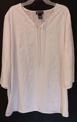 Maggie Barnes Women's Cotton Blend Floral/Geo Print w/Gold Dots Front Tie, 2X - Image 1 of 4