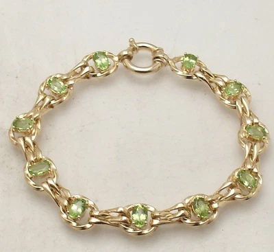 Technibond Peridot 宝石椭圆形链式手链 14K 镀黄金银色 — 第 1/4 张图片