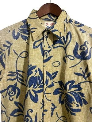 Camisa Hawaiana Reyn Spooner Alfred Shaheen Para Hombres L Amarillo Azul Floral Abotonada Foto 1 de 4