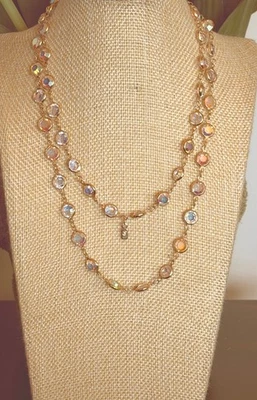 Swarovski Necklace Aurora Borealis Clear Windowpane 32" Wrap Gold Tone Signed - Image 1 of 4