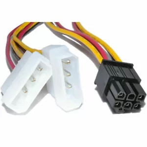 4 Pin Dual Molex IDE to 6 Pin PCI-E Express GPU Power Cable Video Graphics Card - Picture 1 of 9