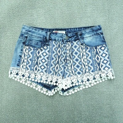 L.E.I. Pantalones Cortos de Jean Ashley Denim Junior Talla 3 Azul Borde de Ojales Estampado Tribal Rayas Foto 1 de 4