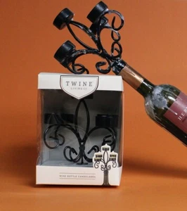 Total Of 2 Wrought Iron w/ 5 tealights included Wine Bottle Candelabra Black - Picture 1 of 3