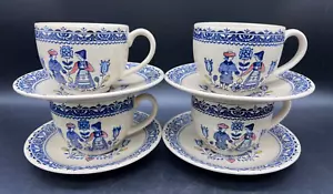 Set of 4 1970s Johnson Brothers Old Granite Hearts & Flowers Tea Cups & Saucers - Picture 1 of 12