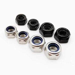 25/100pcs Stainless Steel Black Hex Nylon Insert Self–locking Lock Nylock Nut - Picture 1 of 8