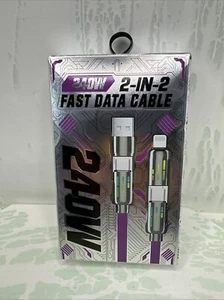 2-IN-2 USB 240w Charging Data Cable Fast Charger Cord for iPhone Type-c/Micro 4’ - Picture 1 of 1