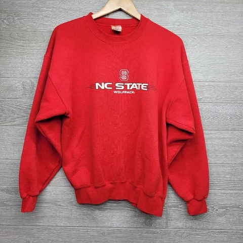 MJ Soffe NC State University Wolfpack Red Sweatshirt Size L Distressed Cover