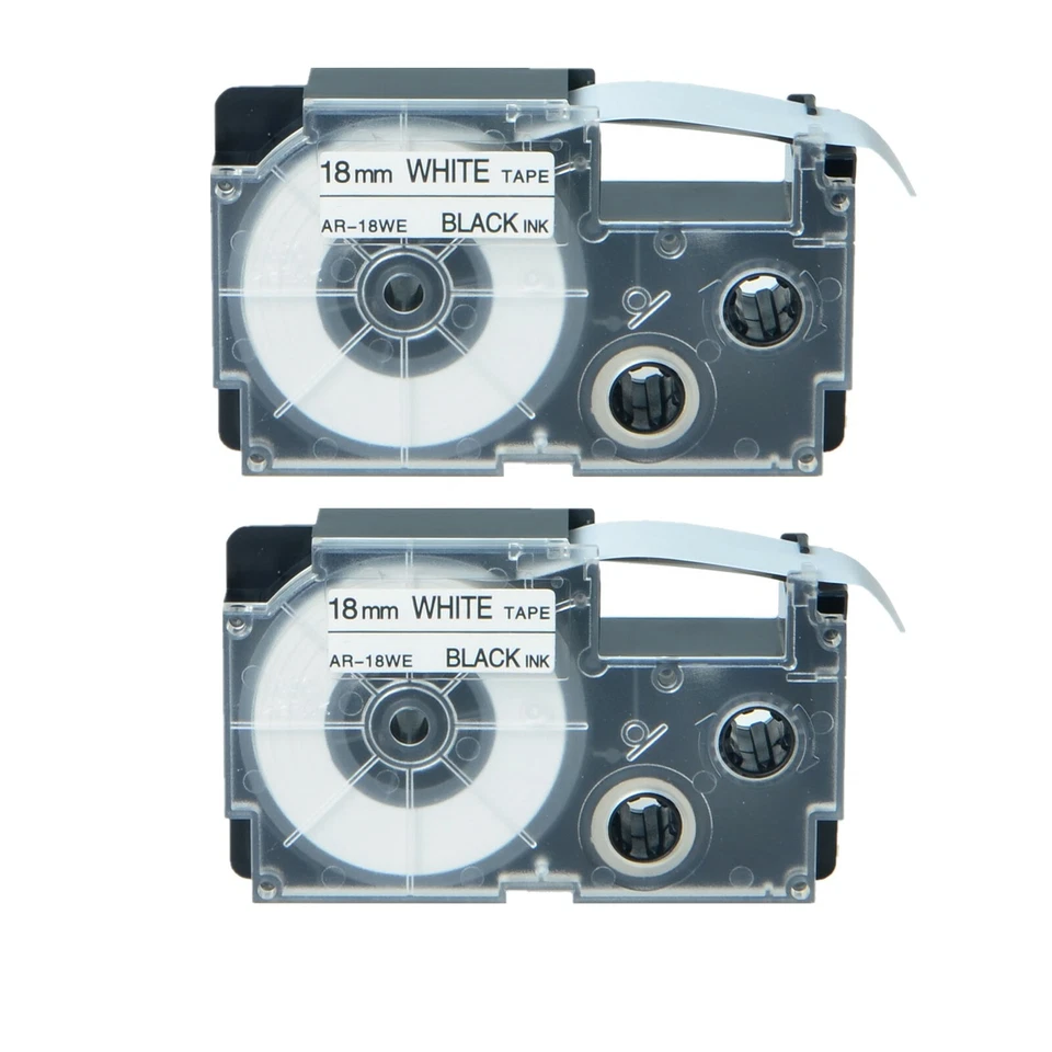 GREENCYCLE 2PK 18mm Black on White Label Compatible Casio XR-18WE XR18WE KL-8100 Tape 3/4"