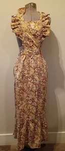 Vintage 70s Brown Floral Ruffle Pinafore Full Apron Pioneer Country Folk MCM - Picture 1 of 11