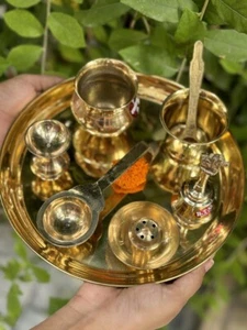 10 inch Brass Puja Thali Set Pooja |Thali Aarti | Bartan Thambulam Plate - Picture 1 of 10