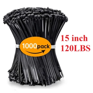 100x 500x 1000x 15" Cable Ties Heavy Duty 120LB Nylon Wire Zip Ties UV Resistant - Picture 1 of 14