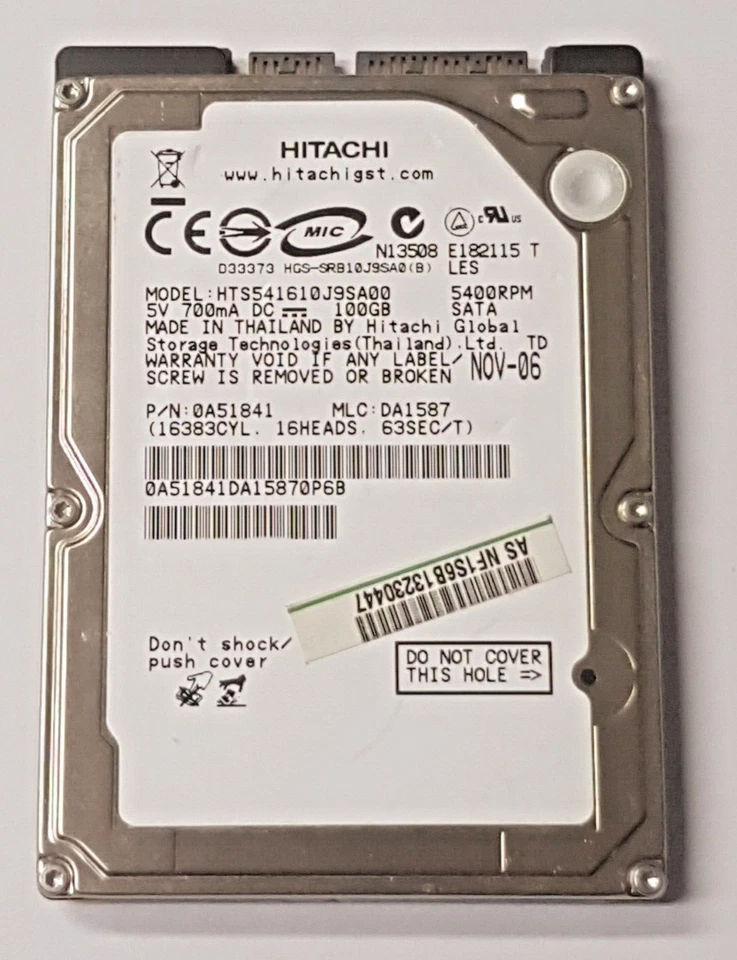 100 GB SATA Hitachi HTS541610J9SA00 5400rpm 8MB HDD 2,5 " Internal Hard Drive - Image 1 of 1