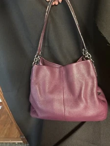 Coach Phoebe Shoulder Bag Pebbled Leather Handbag F35893 Purple Exotic Handles - Picture 1 of 16