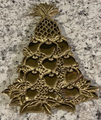 Virginia Metalcrafters латунь Williamsburg ананас дерево Trivet яблоки 2000 винтажный - Изображение 1 из 4