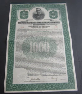 1924 - PHILADELPHIA BALTIMORE WASHINGTON RAILROAD Co. - Bond Certificate - Picture 1 of 1