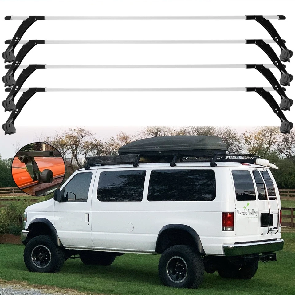 For Ford E-Series Van E-150 XLT 4 Bars Ladder Roof Rack Cross Bar Cargo Kayaks - Imagem 1 de 4