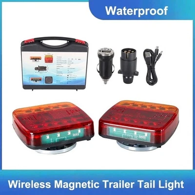 2 Magnetic Wireless LED Tow Towing Trailer Rear Tail Lights Battery Operated USB - Image 1 of 4