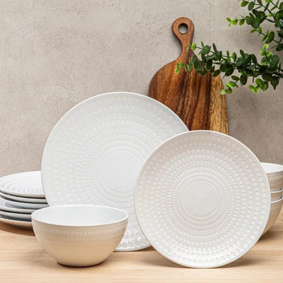 Ceramic Dinnerware Set Serive for 4 (12 Pieces), Stoneware Plates and Bowls for - Image 1 of 4