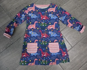 Tunika-Kleid Dinosaurier Mädchen Langarm blau mit Taschen Größe 130 (7) - Bild 1 von 2
