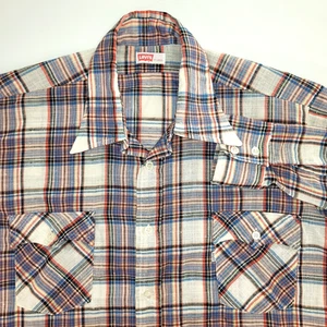 Levi's Western Shirt Long Slv Vintage 70s Blue Plaid Old Skool Rockabilly XL - Picture 1 of 14