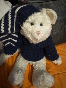 Boyds Bears TAYLOR PURRSKI White Cat Blue Sweater long Striped Cap Tag Intact - Picture 1 of 13