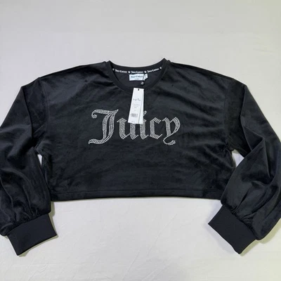 Suéter Recortado de Terciopelo Juicy Couture OG Big Bling para Mujer XL Negro Plata Nuevo con Etiquetas Foto 1 de 4
