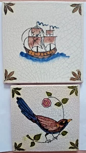 Villeroy & Boch Armada Maritime Keramikfliese Schiff und Vogel Vintage Fliesen - Bild 1 von 6