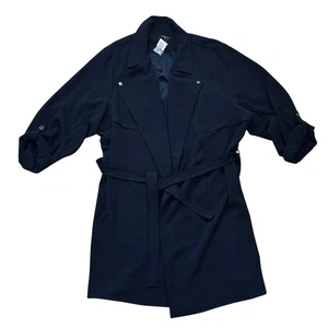 Torrid Black Trench Coat Jacket Draped Open Tie Front Roll Tab Sleeve 5 NWT - Picture 1 of 8