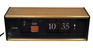 Caslon 601 Vintage Flip Clock goldfarben Japan 70er Space-Age Stil selten funktioniert - Bild 1 von 9