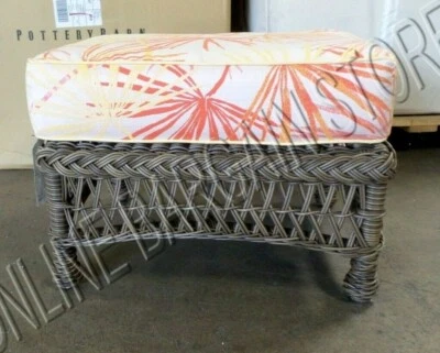 Frontgate Hampton Ottoman Footstool Driftwood & Spring Fronds Cushion Sangria  - Image 1 of 3