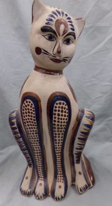 Vintage Signed Tonala Folk Art Pottery Sitting Cat Figurine Mexico ~ EUC - Picture 1 of 6