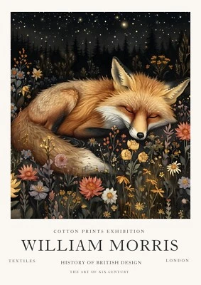 William Morris Vintage Sleeping Fox Cotton Prints Gallery Wall Art Poster — 第 1/4 张图片