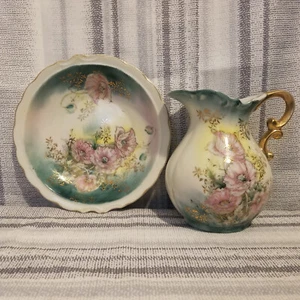 Vintage Lefton China handbemalt Blumen kleiner Krug & Becken Set 5523 - Japan - Bild 1 von 15