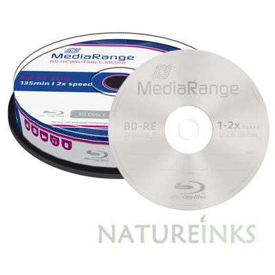 10 Mediarange ReWritable BluRay BD RE BDRE 25 GB 2x Blank Discs MR501 spindle   - Image 1 of 2