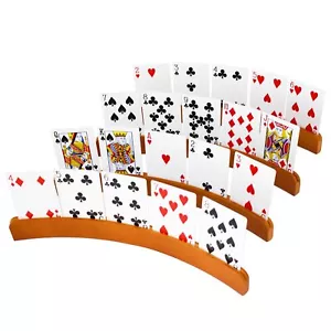 4 Pack Wooden Playing Card Holders Curved Card Game Tray Rack Organizer - Picture 1 of 7