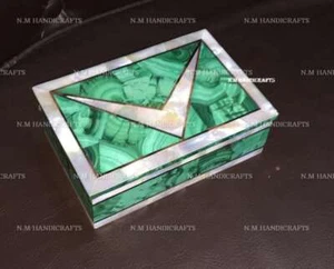 Marble Jewelry Box, Gemstone Inlaid Box, Malachite Box, Necklace Box - Picture 1 of 5