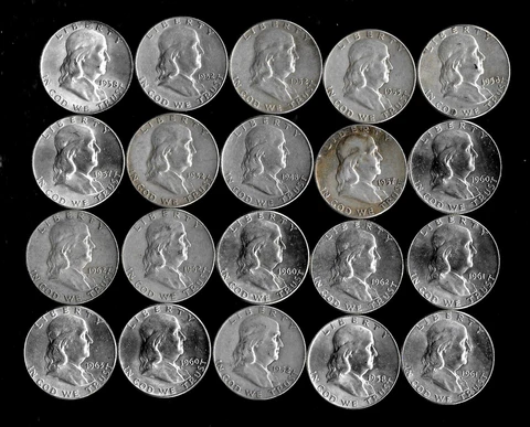 ROLL (20) FRANKLIN HALF DOLLARS 90% SILVER (1948-63) LOT E36 Cover