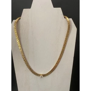 Collar de cadena de eslabones pepita texturizados en tono dorado vintage con acento de circonita - Imagen 1 de 8