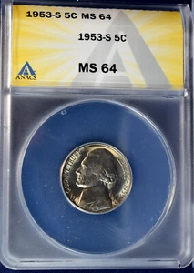 1953 S Jefferson Nickel MS64 Uncirculated ANACS - Picture 1 of 2