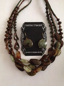 Chateau D'Argent Stein Ohrringe & drei Strang Stein Halskette - wunderschön! - Neu mit Etikett - Bild 1 von 4