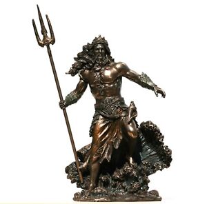 Poseidon Greek God of Sea Neptune Figurine Statue Sculpture Bronze Finish 10.4in