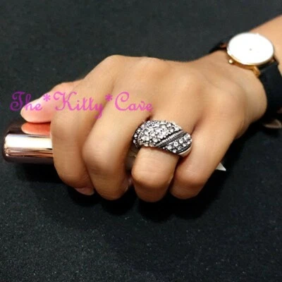 Retro Ondulato Classico Bombato Banda Cristallo Antico Vecchi Argento Anello - Immagine 1 di 4