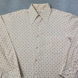 Vintage Wickfield Hemd Herren 16-35 beige Blumen kariert Knopfleiste Dacron Tasche - Bild 1 von 11