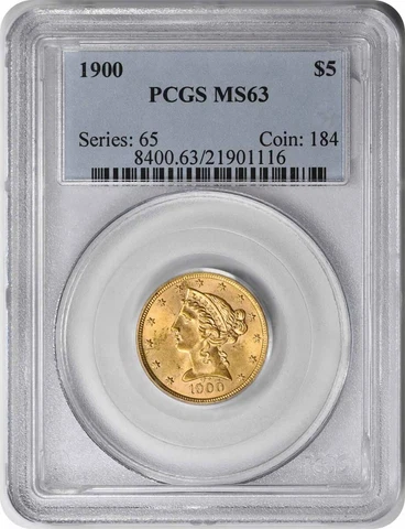 1900 $5 Gold Liberty Head MS63 PCGS Cover