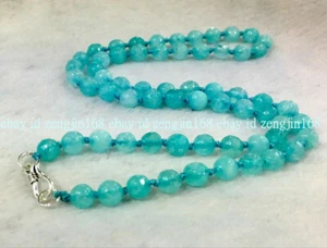 Faceted 6mm Natural Blue Aquamarine Round Gemstone Beads Necklace 16-48" AAA+ - Picture 1 of 12