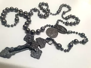 Gunmetal WW1 Combat Rosary with Black Sheepskin Pouch - Foto 1 di 7