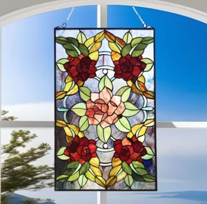 Buntglas Fensterscheibe Sonnenfänger mit floralen Rosen Design 20x32in - Bild 1 von 7